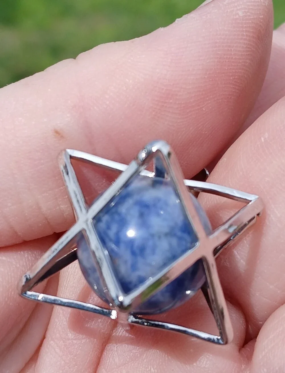 New Sodalite Ball Star of David Magic Energy Amulet Pendant.